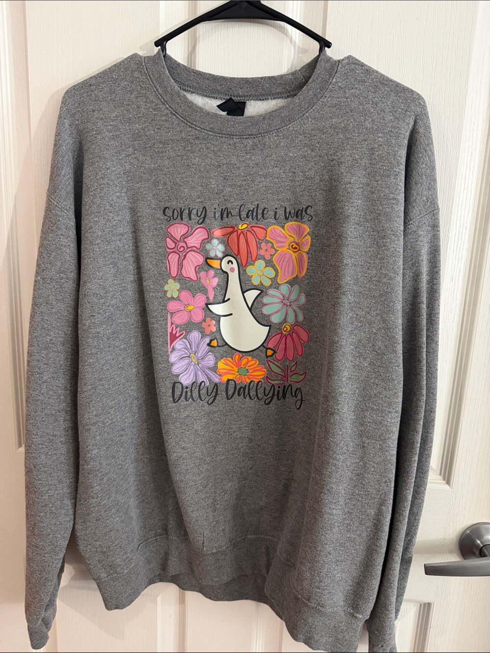 Gildan Gray Crewneck Sweatshirt with Colorful Floral Goose Graphic